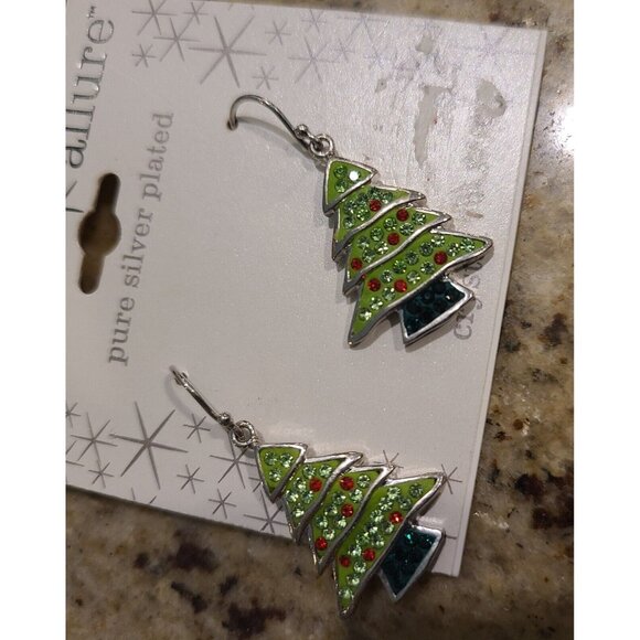 3 Pair Sparkle Allure Silver Plate Crystal Christmas Earrings Penguin Tree Santa - Picture 3 of 8
